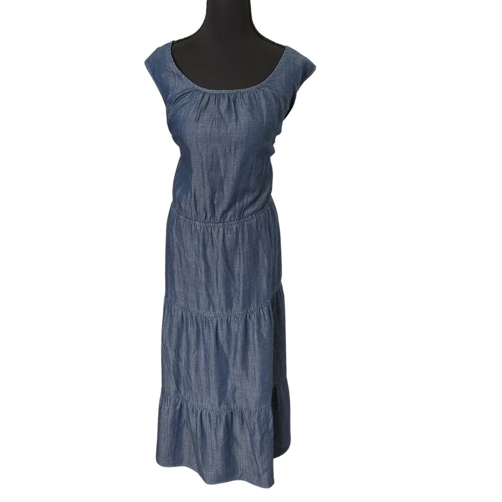 Faux-Denim Tiered Midi Dress with Side Zip | Women's 2XL